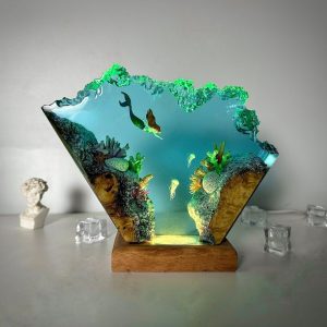 Mermaid Resin Epoxy Lamp, Epoxy Resin Wood Rustic