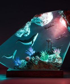 Humpback Whale And Two Diver Resin Night Lights