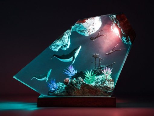 Humpback Whale And Two Diver Resin Night Lights