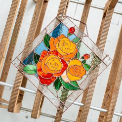 Roses Flower Suncatcher Orange Stained glass Home