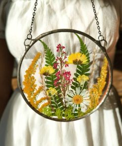 Pressed Flower Suncatcher, Original Artwork – Real Pressed Wildflower In Frame